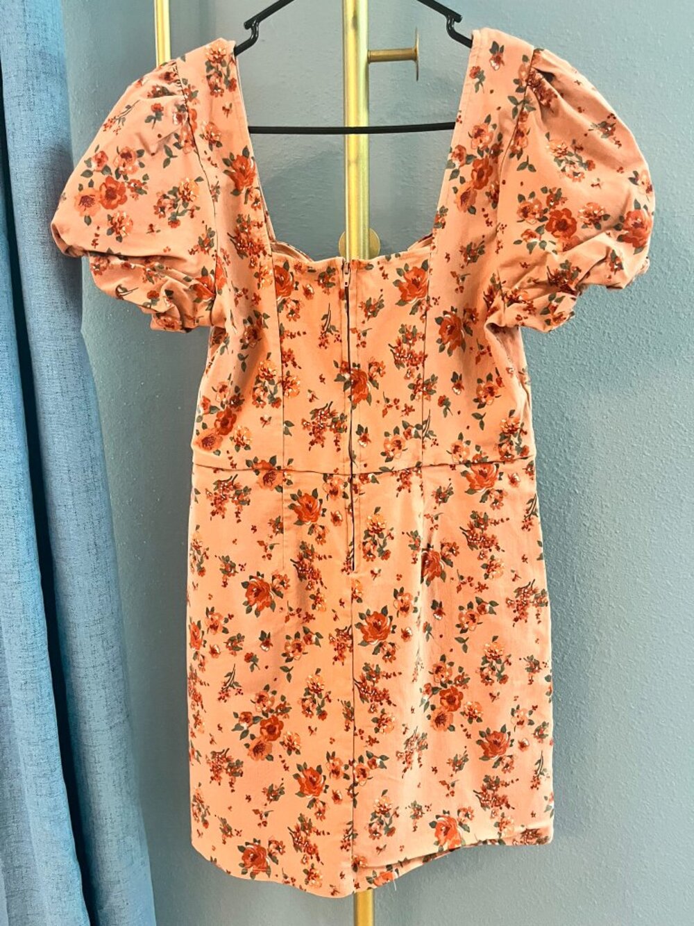 Trixxi Cottagecore Peach Floral Sweetheart Knot Puff Sleeve Mini Dress Women XL - Picture 2 of 9